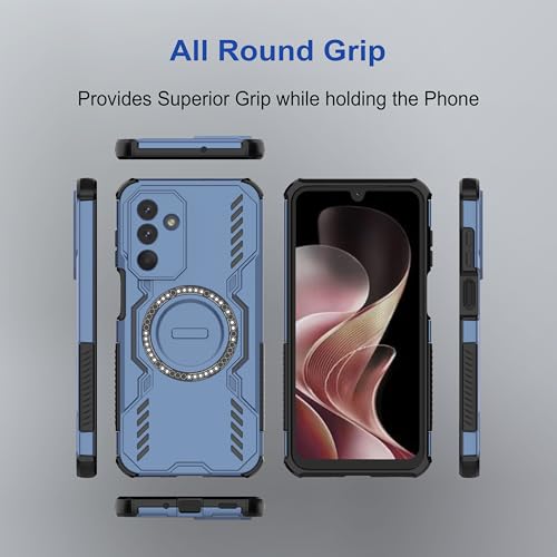 Image of amazon basics Back Case Cover for Samsung Galaxy M36 5G | Magnetic Case with Built-in Metal Ring | Supports Mag-Safe Charger, Wallet & Car Mount | Shockproof Hybrid PC + TPU | Blue