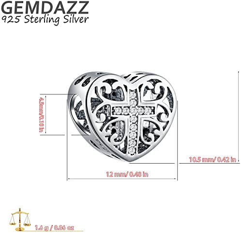 Gemdazz Snowflake And Faith Cross In Heart Charm Set In 925 Sterling Silver,Fit Bracelet, Christmas Thanksgiving Gift For Grandma/Mother #TOP3
