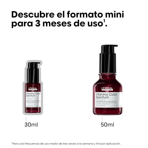 L'Oréal Professionnel, Serum Glass Shine, Anti frizz, Protector Térmico, Hasta 10 lavados, Sin Aclarado, Para todo tipo de Cabello, Vitamino Color Spectrum, Serie Expert, Mini 30ml - imagen 2