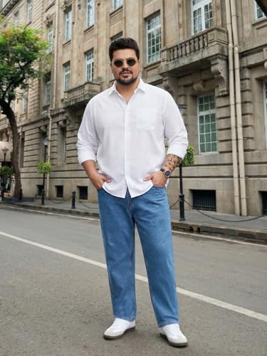 Image of Urbano Plus Men's Relaxed Fit Washed Denim Jeans Non-Stretchable