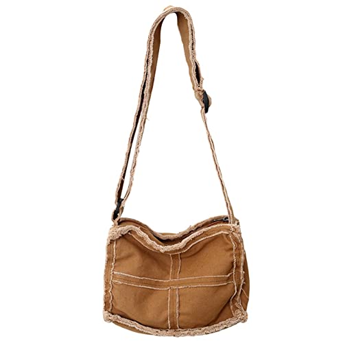 LYEAA Umhängetasche Weiche Literarische Studenten Büchertasche Vintage Casual Einfach Verstellbarer Riemen Persönlichkeit für Outdoor Sport, braun, 230x180x70mm Cover