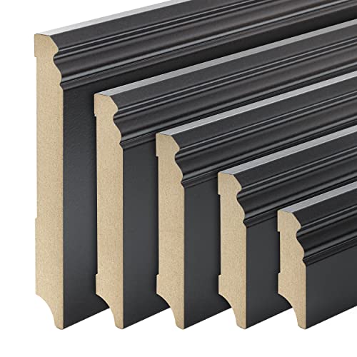 Schwarze Sockelleisten Alt-Berliner Profil MDF Folie 60/80/100/120mm [SPARPAKET] 100mm - 5 Stück / 11,5lfm Cover