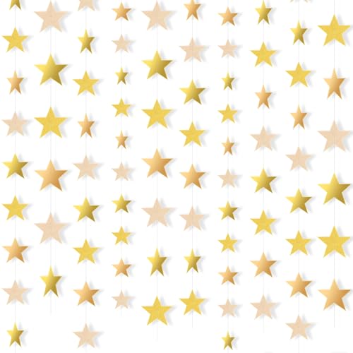 Image of Patelai 130 Feet Glitter Star Garland Banner 2026 Party Decoration Double Side Star Hanging String Streamer Paper Twinkle for Graduation Wedding Birthday (Glitter Gold /Champagne Gold,Gold)