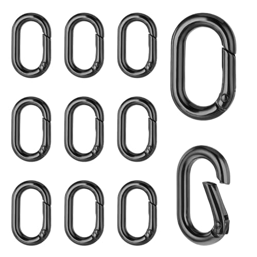 10 Stück Karabinerhaken Klein Schlüsselanhänger,Mini Karabinerhaken Federspaltringe für Schlüsselanhänger Rucksack Anhänger für Outdoor-Camping, Schaukel, Hängematte,Rucksack Anhänger-Schwarz