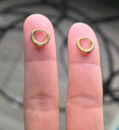 Image of Hypoallergenic Unisex Surgical Steel Small Cubic Zirconia Huggie Hoop Earring, Color Gold - Silver - Rose Gold - Black - Rainbow, Size 6mm- 12mm Safe for Sensitive Ear