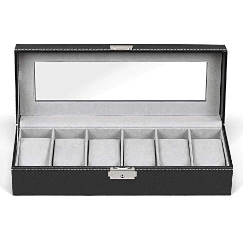 NEX-6-Slot-Leather-Watch-Box-Display-Case-Organizer-Glass-Jewelry-Storage-Black
