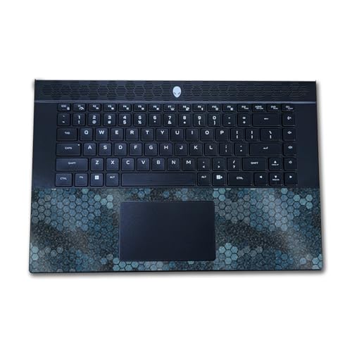 Image of Glossy Glitter Laptop Skin Compatible with Alienware M16 R2 (2024) - Blue Hexa Camo - Premium 3M Vinyl Protective Wrap Decal Cover - Easy to Apply | Crafted in The USA by MightySkins