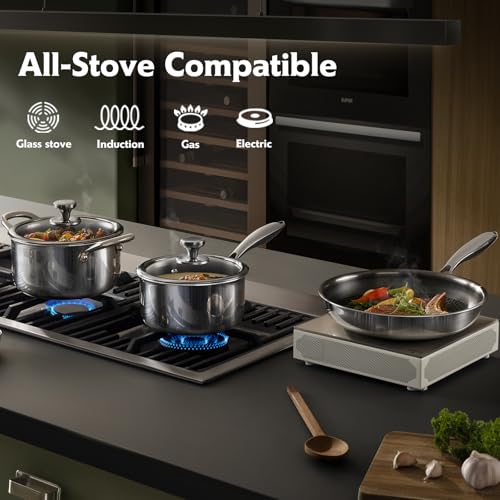 10 Pcs Non Stick Pots and Pans Set with Lids, Hybrid Stainless Steel Cookware Set, Skillet,Stock Pot,Frying Pan,Kitchen Cooking Utensils,Non Toxic,Induction,Dishwasher Safe - Image 6