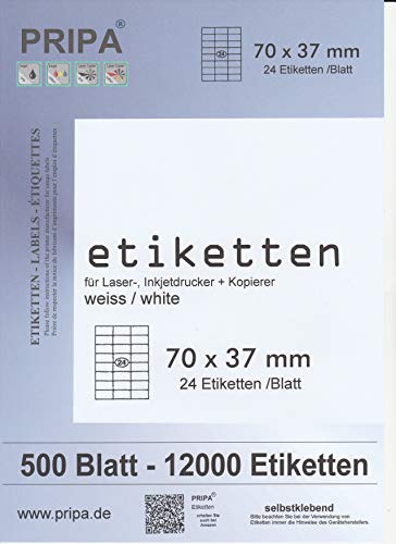 Planches d'étiquettes autocollantes 70 x 37 mm de format A4 pripa