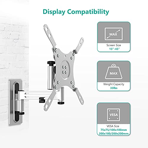 Image of WALI RV TV Mount, Lockable TV Wall Mount for Camper Trailer Motor Home, Full Motion Anti-Vibration Arm for 13-43 inch LED, LCD Flat Screens and Monitors, up to 33lbs (1343LK)