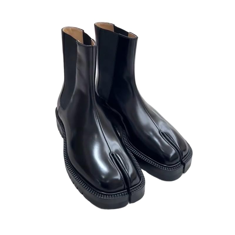 Tabi Boots for Women Square Toe High Top Chelsea Boots Platform Tabby Shoes Chunky Heel Black Split Toe Shoes