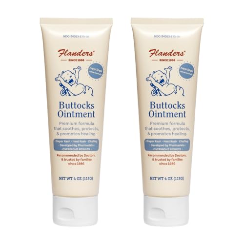 Image of Flanders Buttocks Ointment - Diaper Rash Cream for Treatment & Prevention, Pharmacist Developed, Heat Rash & Chafing in Infants to Adults, Instant Relief (2 Pack of 4oz Tubes)