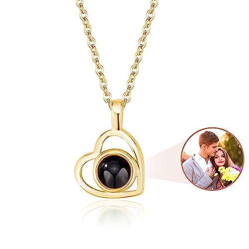 Easycosy Personalized Picture Necklace Projection Necklace with Photo Inside - Custom Photo Heart Pendant Necklace - Photo Gifts Valentines Birthday Love Memorial Gifts for Girlfriend Wife Women