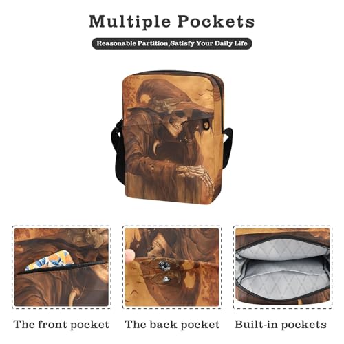 KLL Vintage Illustration Human Skeleton messenger bag crossbody Vegan Leather Small Crossbody Bag Women Travel Shoulder Handbags2