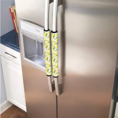Image of Refrigerator Door Handle Covers Set of 6 Kitchen Electrical Appliances Handle Protector Anti-Slip Fridge Microwave Oven Home Accessories, Lemon Yellow White