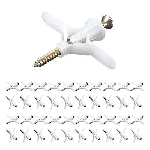 Plasterboard Fixings 40 Sets (80pcs),Drywall Screws And Rawl Plugs, Heavy Duty Anti-Rotational Expansion Tube Assortment Hollow Anchors Kit,Wall Plugs For Plasterboard, Cavity Wall, Fibreboard (White)