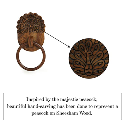 Image of ExclusiveLane 'The Dancing Peacock' Hand Carved Wooden Towel Holder for Kitchen in Sheesham Wood - Hand Towel Stand Hand Towel Holder for Bathroom Wall Mounted Towel Hangers for Bedroom Wash Basin