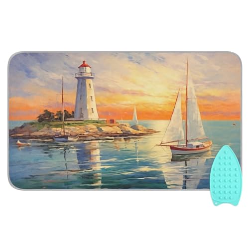 Kigai Lighthouse Ironing Mat Portable Travel Ironing Blanket Foldable Quilted Heat Resistant Ironing Pad Iron Board Alternative Cover for Washer, Dryer, Table Top, 47.2 x 27.6 Inch