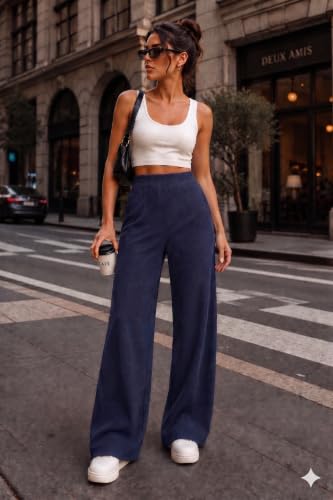 Image of Prenuem Women's High Waist Flared Korean Trousers, Trendy Casual Wear for Daily & Travel Use (Available in Plus Size)