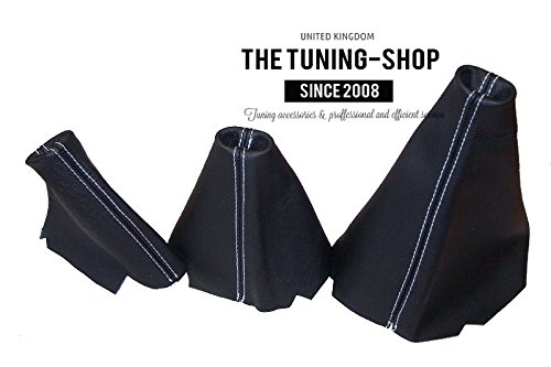 The Tuning-Shop Ltd for Land Rover Discovery Series 1 (1995-1998) Or Series 2 (1999-2004) Set of 3 Gaiters Custom Made Boots Black Genuine Italian Leather with White Stitching