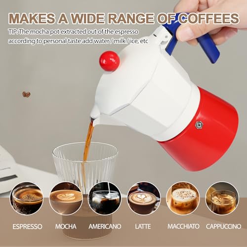 Image of Aluminum 3 Cup 150ml Moka Pot Express Coffee Maker Stovetop Espresso Colorful Coffeemaker Italian Classic Style Brewing Greca Cafe Mocha Machine for Cafeteras Lover Camping Travel and Home Use 5oz
