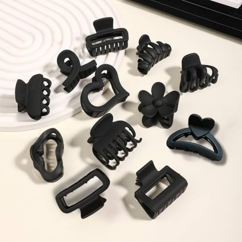 Image of Cerrito Small Hair Claw Clips for Women & Girls - Matte Nonslip Clamps with Strong Hold for Thick & Thin Hair, Neutral Mini Hair Accessories for Everyday Styling (6 Pcs, Black)