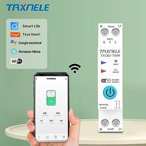 TUYA WIFI Intelligenter Leitungsschutzschalter Leistungsmessung Leistungsmesser KWh 1P 230V 63A Voltmeter Amperemeter DIN-Schiene Smart Life Funkfernbedienung Schalter Timer Sprachsteuerung (20A)