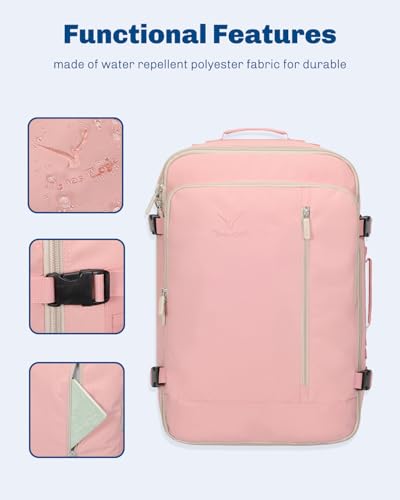 Image of Hynes Eagle Carry on Backpack 38L Large Travel Backpack for Women Flight Approved Weekender Bag Laptop Backpack Men 15 inches Light Pink