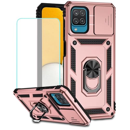 Coque Samsung Galaxy A12 4G avec verre trempé et protège caméra or