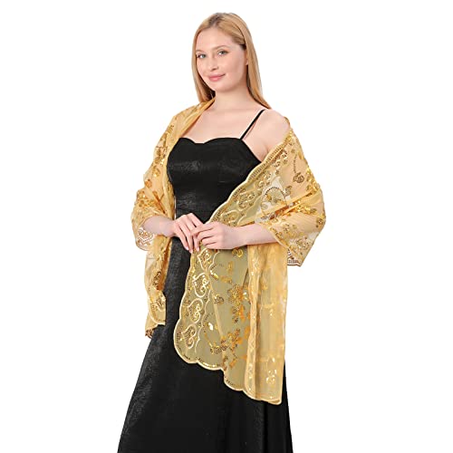 Women's Floral Lace Shawl - Soft Mesh Wedding Party Scarf with Tassels, Lightweight Bridal Cover Up for Evening2