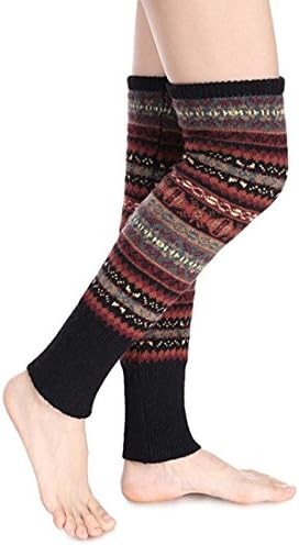 Santwo Women Knee High Socks Winter Bohemian Boot Cuffs Knit Crochet Leg Warmers (black)