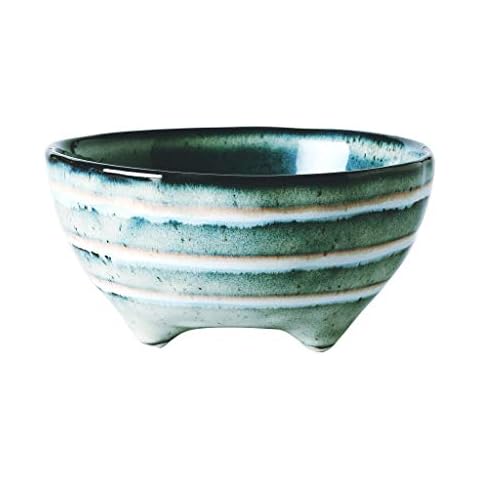 Snack Bowls-QFF Ceramic Bowl, Rice Soup Dessert Bowl Family Restaurant Bowl Retro Hand Painted Color Bowl Fruit Salad Dessert Bowl Hotel Canteen Bowl Non-slip Bottom Cover
