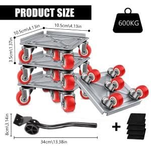Image of 4 Pcs Heavy Mover Furniture Dolly Set 5 Wheels Heavy Duty, with Silent Rubber Wheels, 360 Rotation with Brake, 700KG Load Capacity, Furniture Lifter for Easy Moving Large Furniture.
