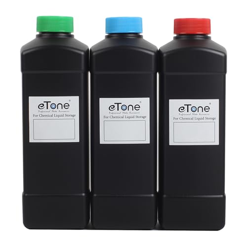 eTone 3 botellas de almacenamiento químico de 1000 ml en el cuarto oscuro, desarrollo de fotos de película para laboratorio, cocina, líquidos, pastas, gránulos, resina sensible a la luz