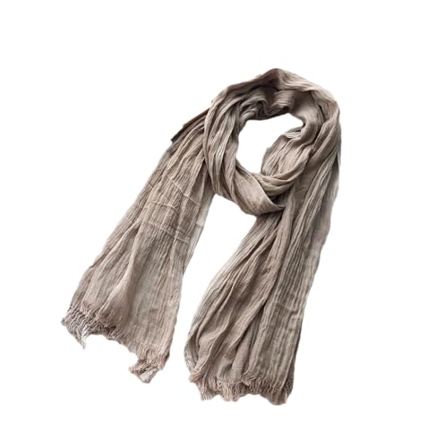 REHJJDFD Bufanda para hombre, a rayas, algodón y lino, bufanda cálida, pashmina, pañuelo corto con borlas, chales, caqui, Taille unique