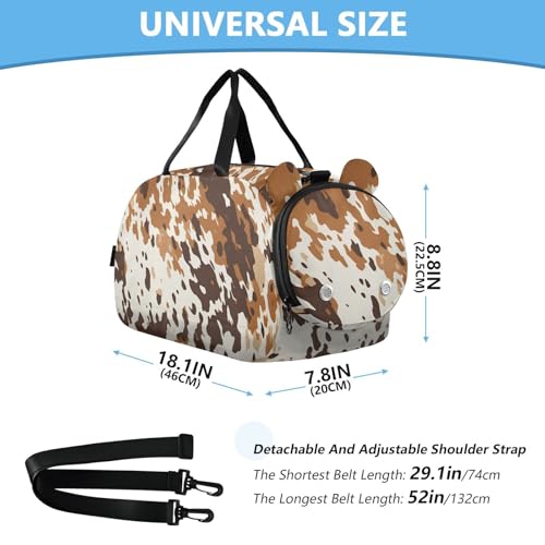 Cow Print Pattern Duffle Bag for Girl, Sports Duffle Gym Bags with Shoe Compartment, Personalized Overnight Bag Travel Weekender for Kids2