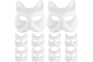 10 Pack Blank White Fox Therian Masquerade Masks for Kids Adults Cosplay Costume Party