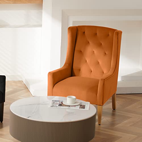 Sepnine Mid-Century High-Back Velvet Accent Chair,Upholstered Button Tufted Wingback Armchair,Living Room Club Sofa Chair With Solid Wood Legs #TOP2