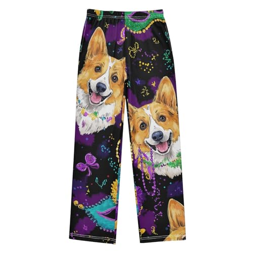 Corgi Dog Beads Butterfly Boys Long Pants Soft Trousers Elastic Waist Kids Lounge Bottoms with Pockets S-XL