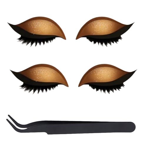 Lazy Eye Shadow Eyelash Patch, 2 Pairs Brown Lazy Eyelid Stickers With Tweezers, Reusable Eyeshadow Stickers for Easy Makeup Application at Home or on the Go
