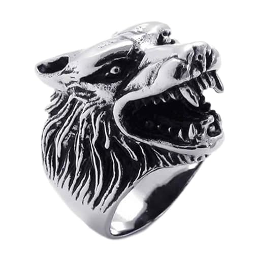 Bague loup crâne rétro en acier inoxydable style gothique