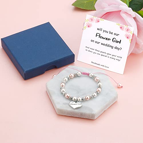 Haoze Flower Girl Gift, Will You Be Our Flower Girl Proposal Pearl Bracelet Wedding Jewelry Flower Girl Bracelet Gifts For Little Girls(Pink) #TOP5