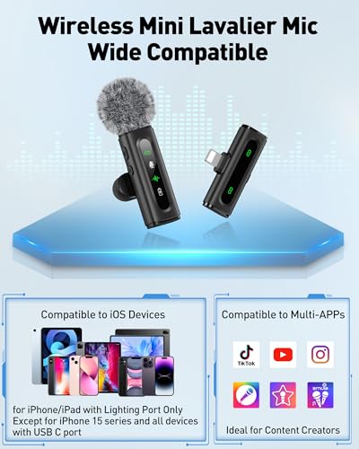 Image of GoorDik Wireless Lavalier Microphone for iPhone Recording Clip-on Mini Mic for iPhone /for iPad Video Recording with Rotatable Clip&Denoise Recording, Portable Mic Set for Content Creators