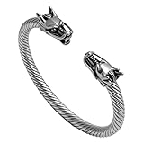 Xusamss Dragon Open Cuff Bracelet for Men, Stainless Steel Twisted Cable Bangle, Dragon Head Jewelry Classic Cable Bracelet, Fashion Mens Bangle Bracelet(White)