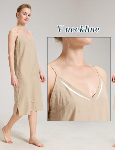 Image of BEAUTELICATE Women Longer Slip 100% Cotton Full Slip with Side Split Under Dress Knee Length Adjustable Straps