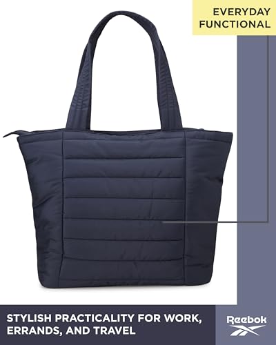 Image of Reebok Womens Tote Bag - Large Lightweight Puffer Travel Tote with Zipper - Carry On Shoulder Bag Work Bags for Women