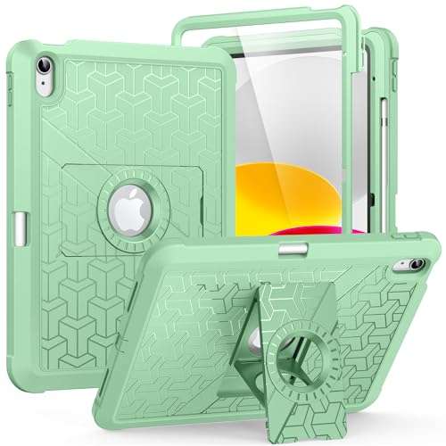 MoKo for iPad (A16) 11th/10th Generation Case 2025/2022, Heavy Duty Shockproof Dual Layer Full Body Protective Cover, Built-in Screen Protector and Kickstand for iPad 11/10.9 Inch, Green