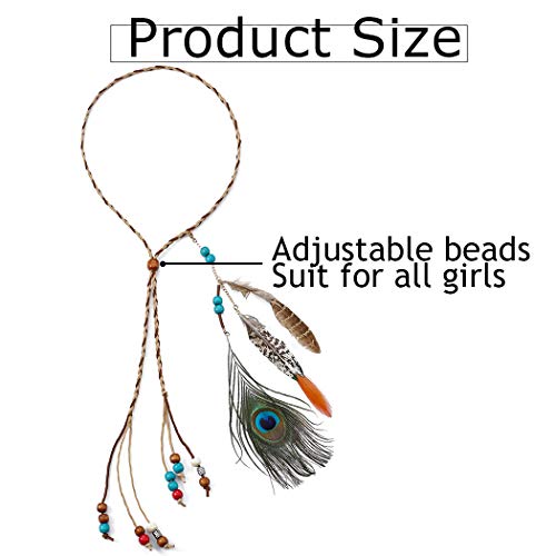 Genbree Boho Peacock Feather Headband Indian Headbands Hippie Feather Headdress Adjustable Rope Hair Accesoories For Women And Girls #TOP4