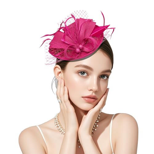 Clorallinvey Fascinator for WomenFascinators for Weddings Royal Ascot Pillbox Wedding Cocktail Tea Party Derby Hat Wedding Hair Accessory Party Gifts (Rose Pink)