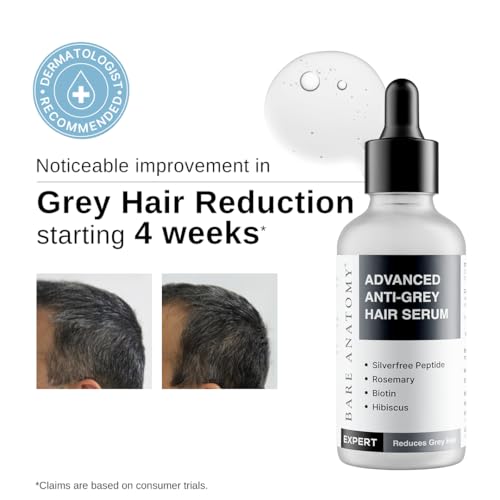 Image of Bare Anatomy Advanced Anti-Grey Serum | Reduces Hair Greying | Silverfree Peptide + Biotin + Rosemary | Fast Absorbing, Odorless, Non-Sticky | Clinically proven formula For Men & Women | 50ml